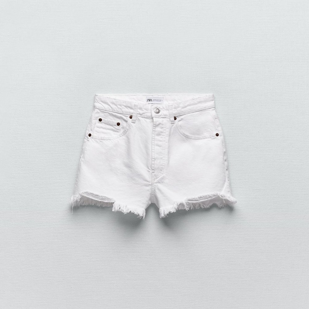 Zara High Rise White Denim Shorts